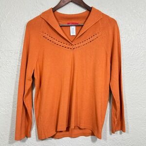 Ribbed Knit Lightweight Sweater Large Muted Orange Earthy Western Boho Lagenlook